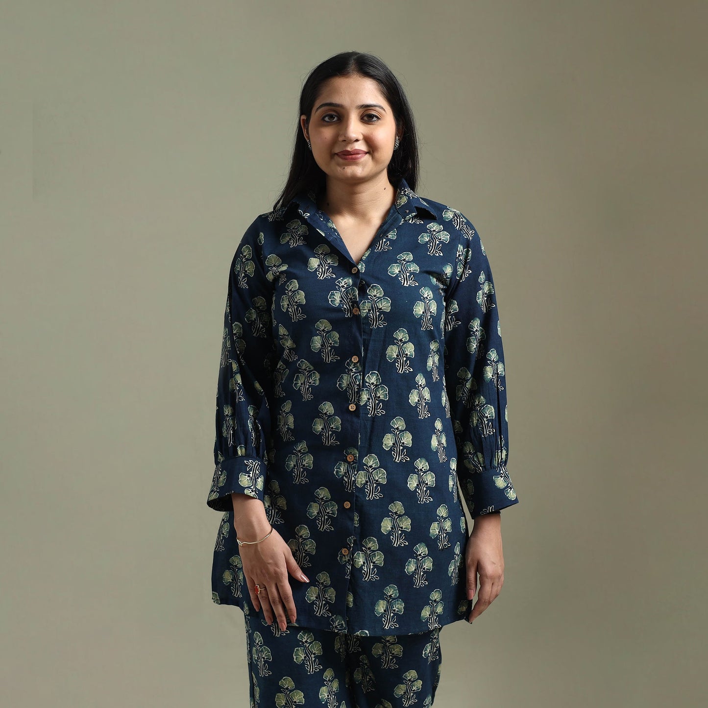 Pure cotton natural dyed ajrakh hand block print night suit