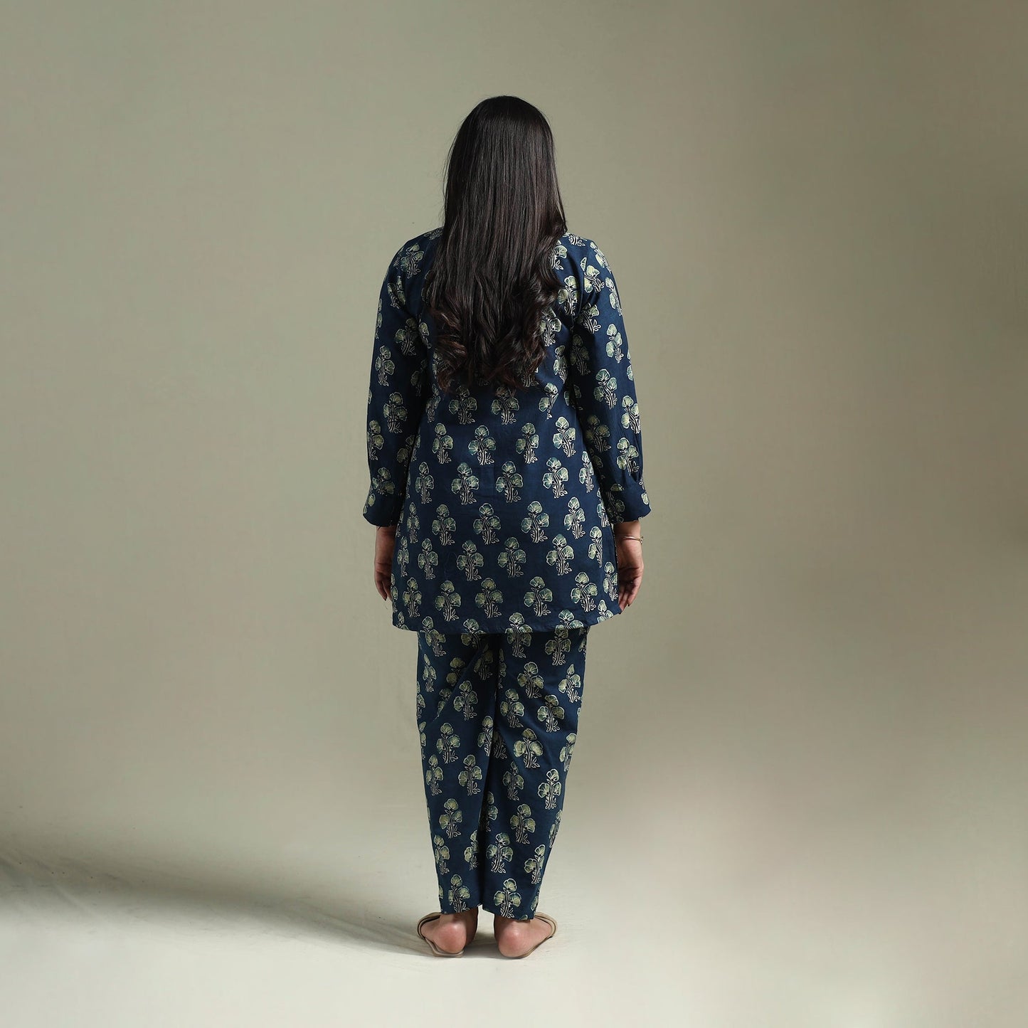 Pure cotton natural dyed ajrakh hand block print night suit