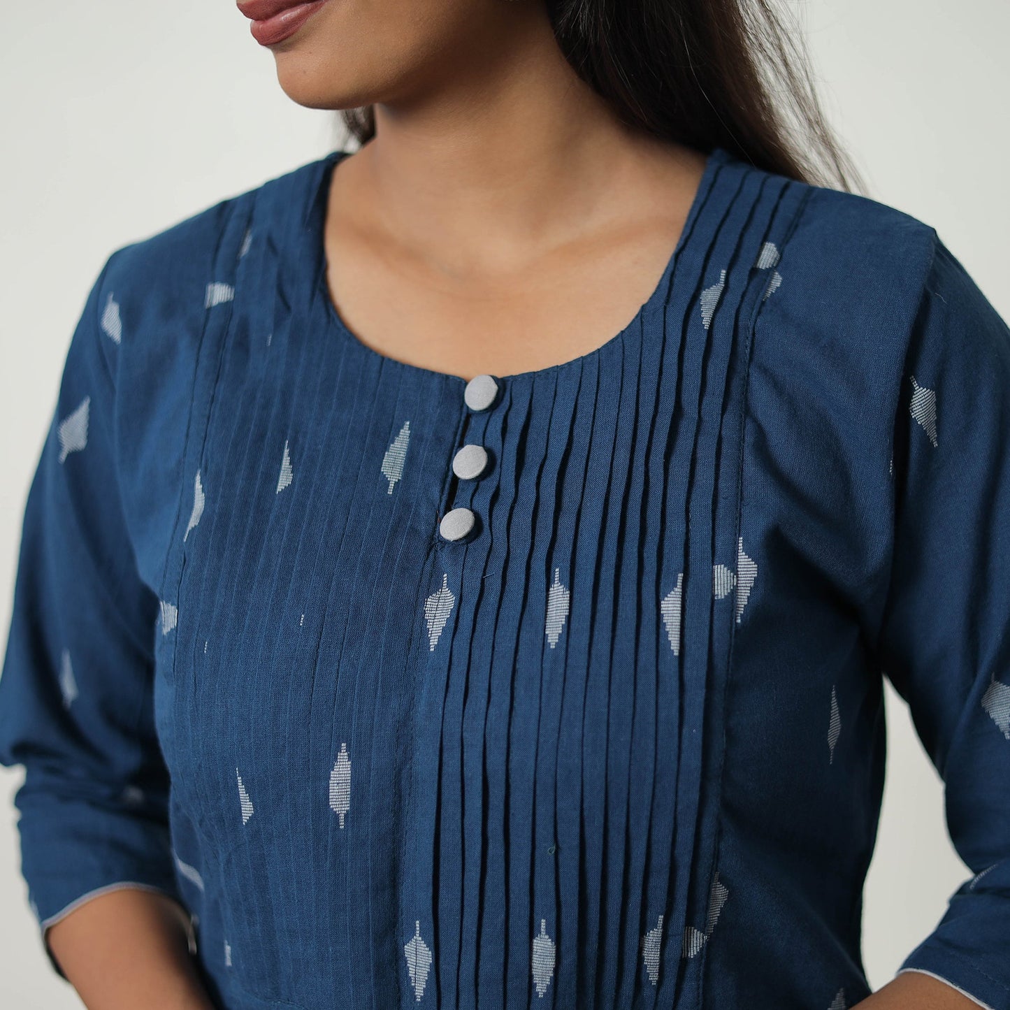 Buy Pure Cotton Pintuck Straight Jacquard Kurta Online