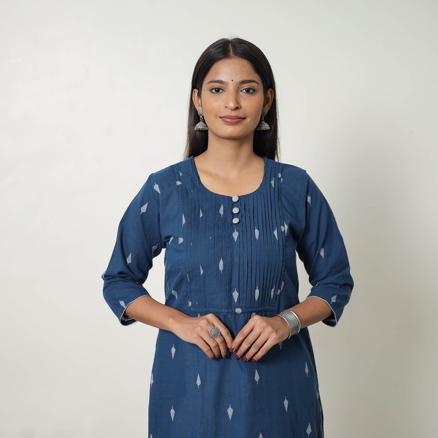 Buy Pure Cotton Pintuck Straight Jacquard Kurta Online