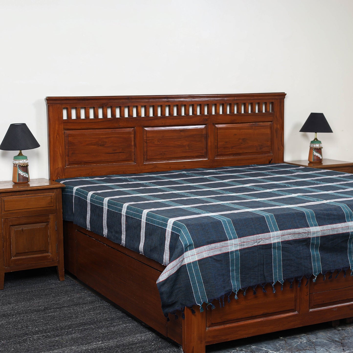Buy Blue Pure Handloom Double Cotton Bed Sheet
