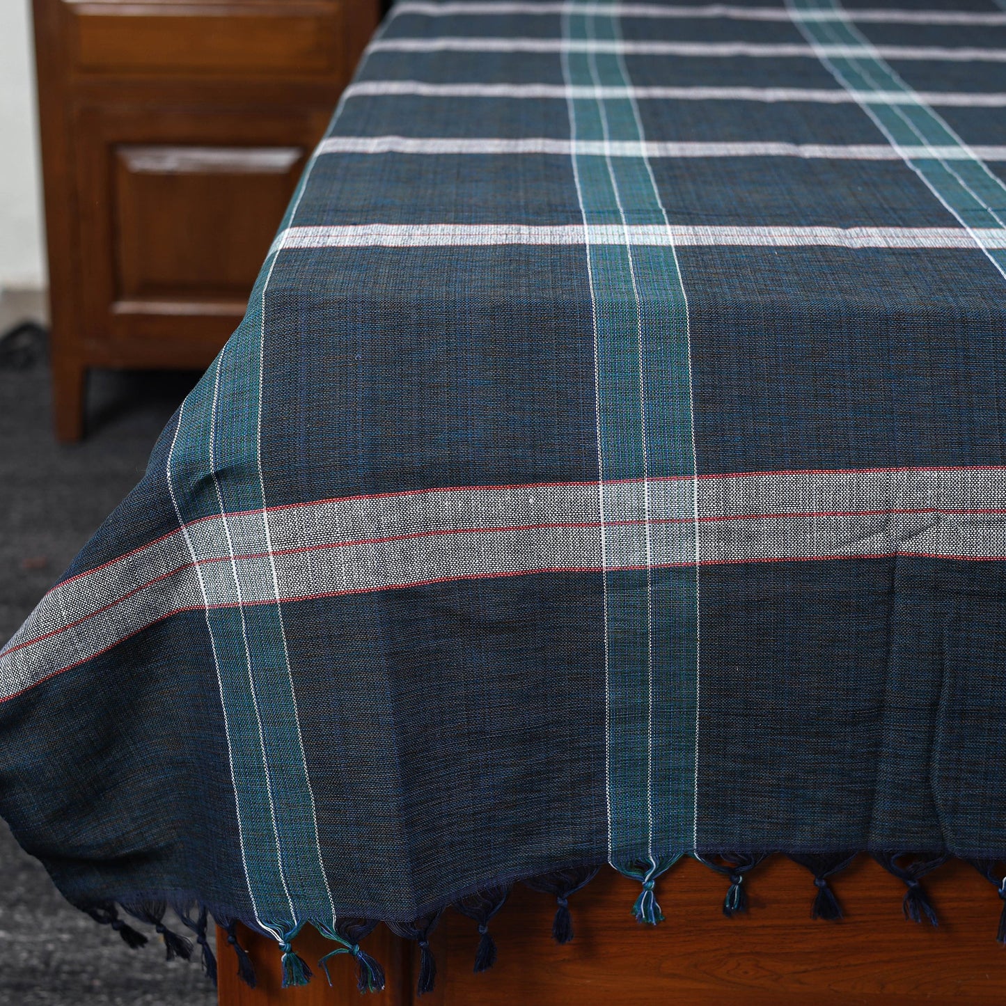 Buy Blue Pure Handloom Double Cotton Bed Sheet