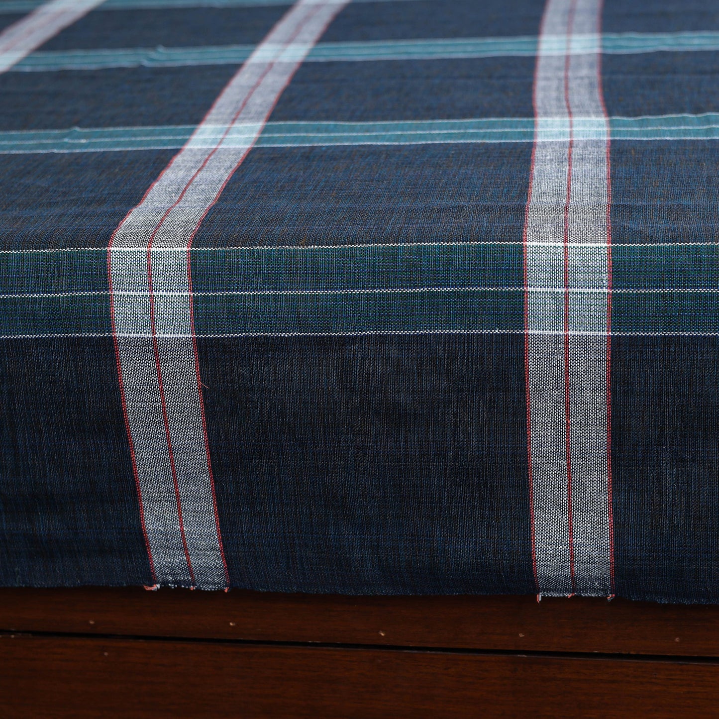 Buy Blue Pure Handloom Double Cotton Bed Sheet