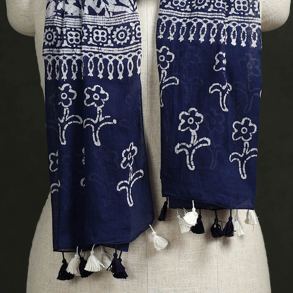 Pure mul cotton kutch hand block batik print stole