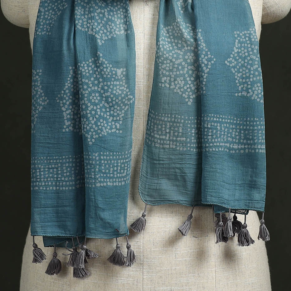 Pure mul cotton kutch hand block batik print stole