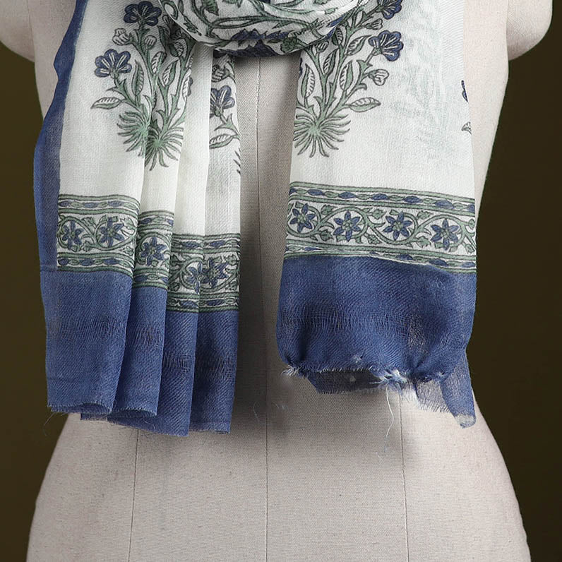 Pure wool hand sanganeri stole 23 - handcrafted