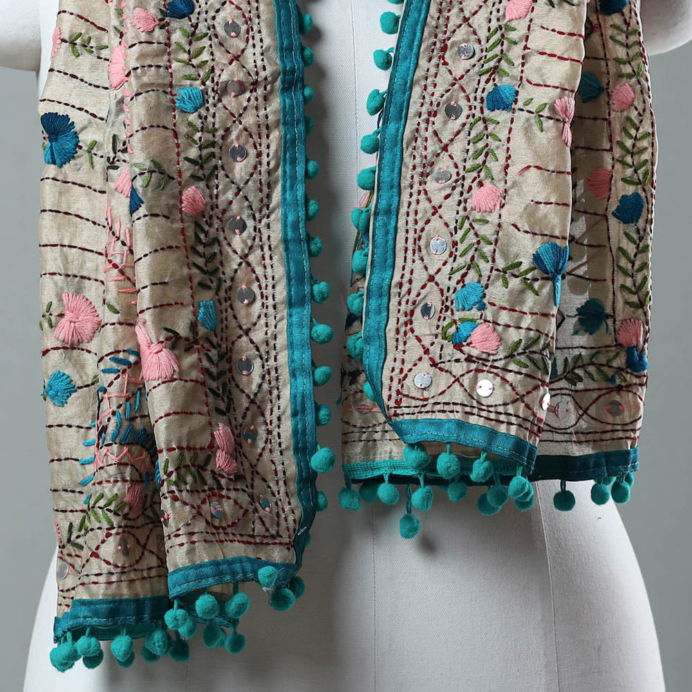 Blue Ranihati Chanderi Silk Embroidered Stole