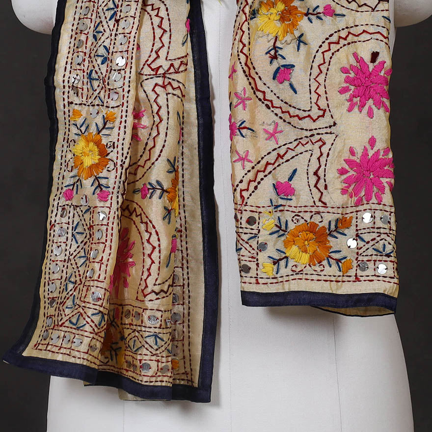 Blue Ranihati Chanderi Silk Hand Embroidered Stole