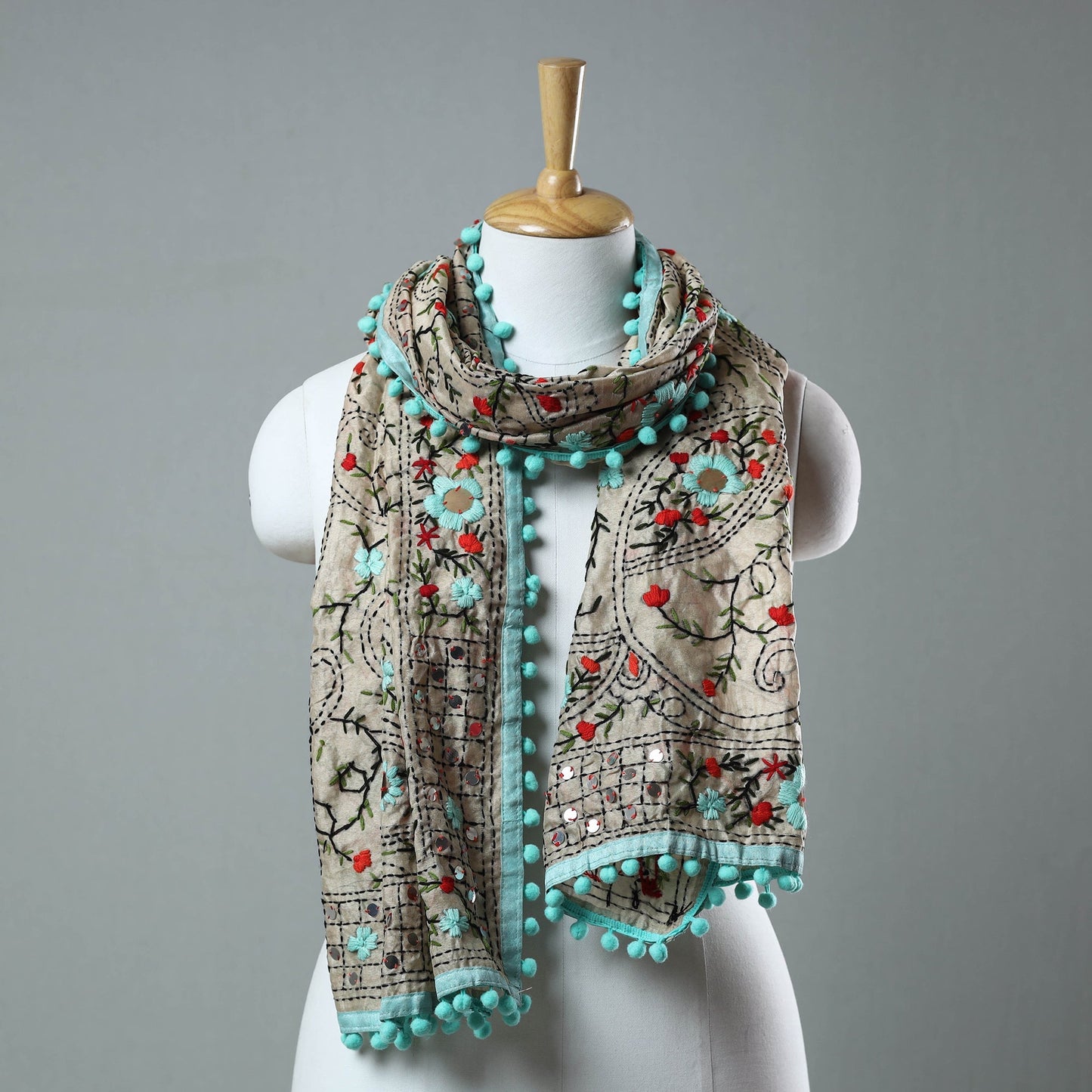 Blue Ranihati Chanderi Silk Embroidered Stole