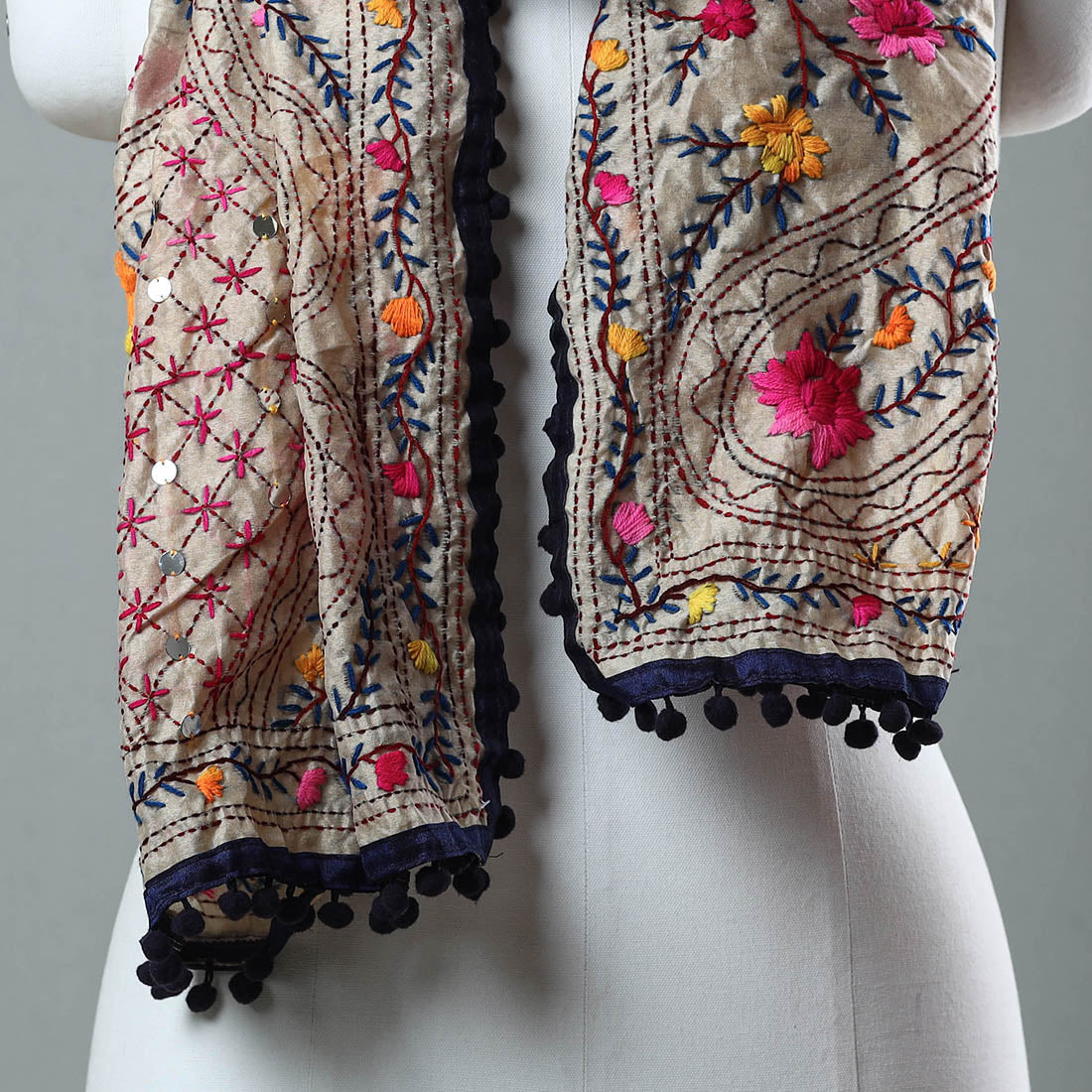 Blue Ranihati Chanderi Silk Embroidered Stole