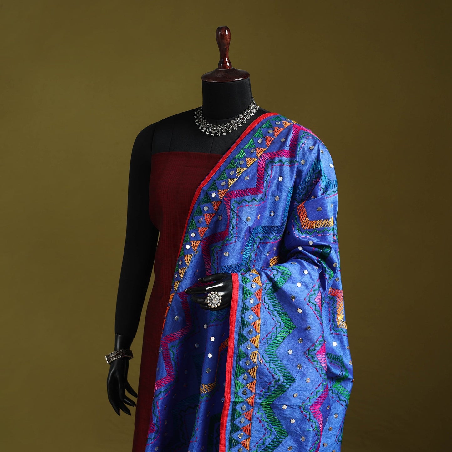 Ranihati chanderi silk zig zag hand embroidery dupatta 25