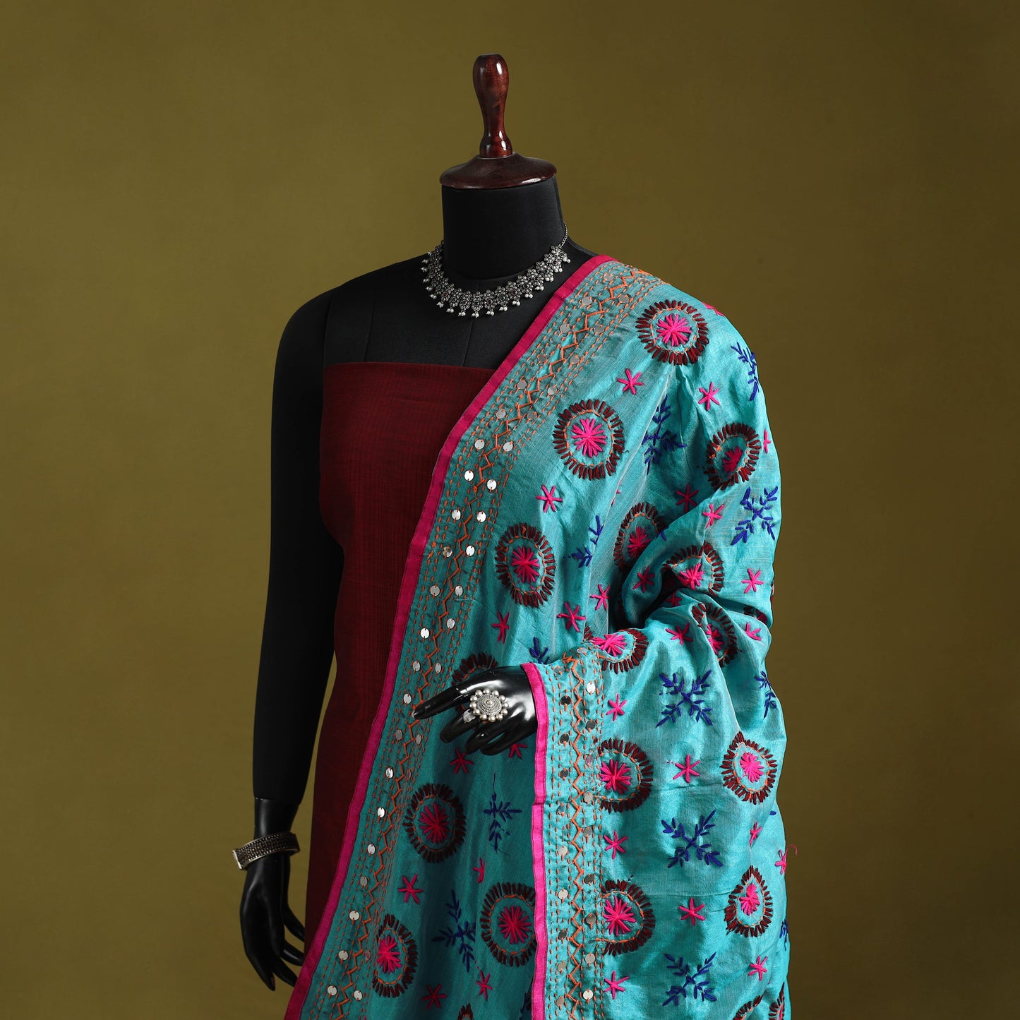 Ranihati chapa work chanderi silk hand embroidery dupatta