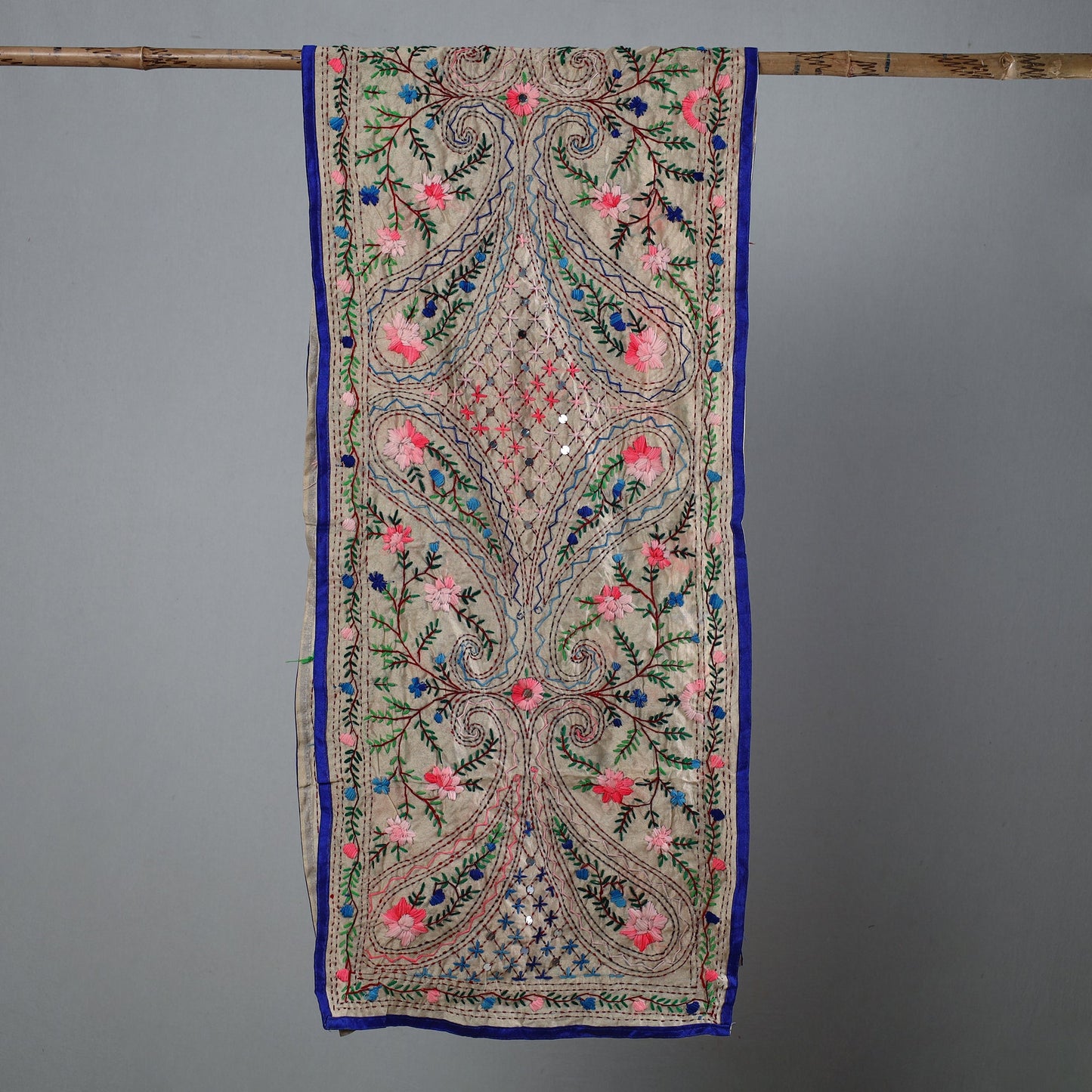 Blue Ranihati Chapa Work Embroidery Chanderi Silk Stole