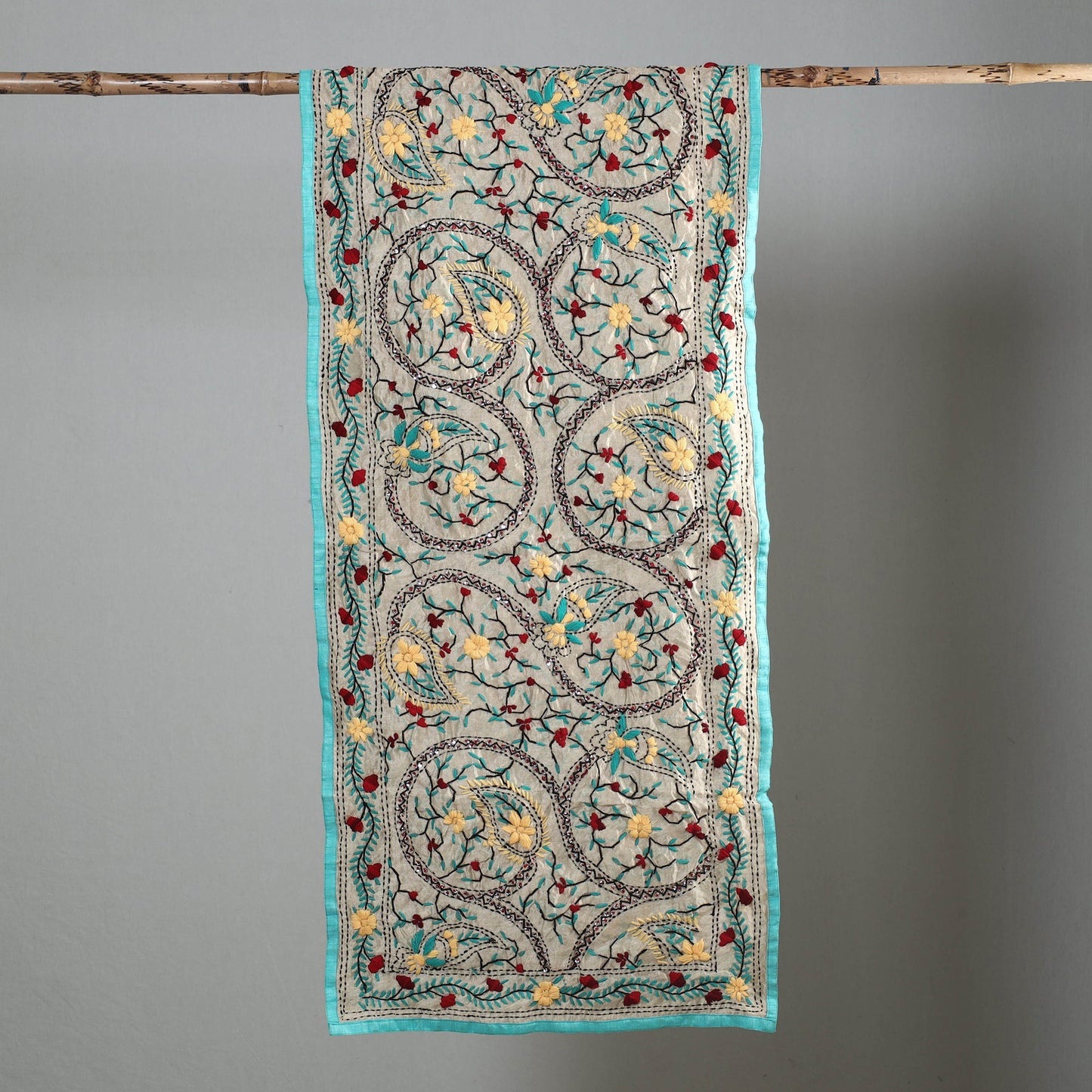 Blue Ranihati Chapa Work Embroidery Chanderi Silk Stole