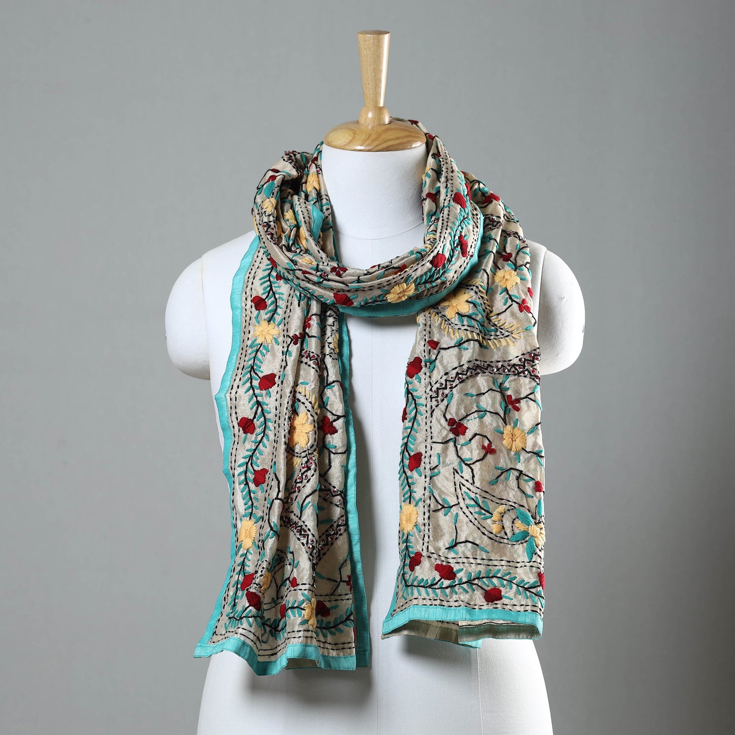 Blue Ranihati Chapa Work Embroidery Chanderi Silk Stole