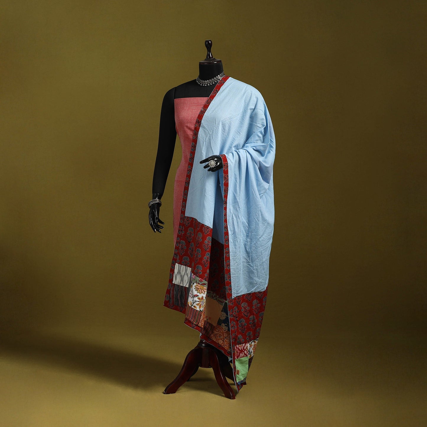 Running stitch with patchwork cotton dupatta 15