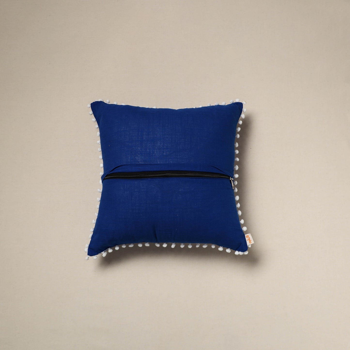 Running stitch plain cotton cushion cover 06 - handcrafted