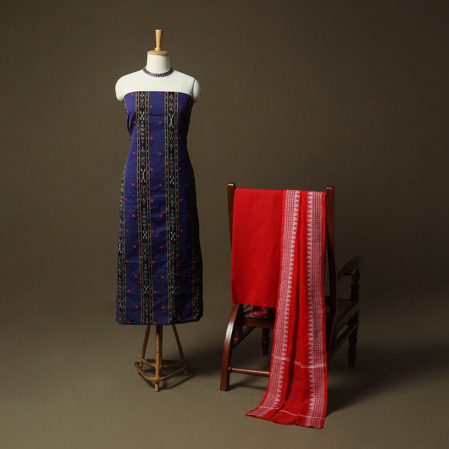 Sambalpuri ikat handloom embroidered cotton 3pc unstitched