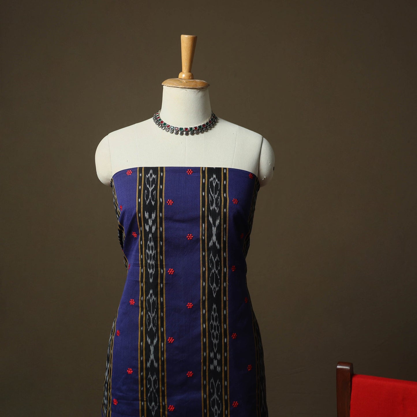 Sambalpuri ikat handloom embroidered cotton 3pc unstitched