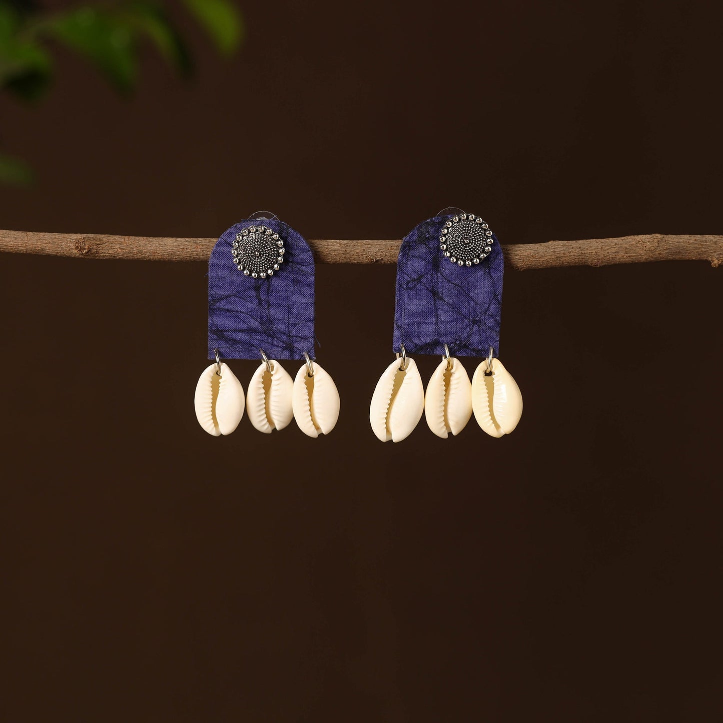 Blue - sana fabart shell work earrings - handcrafted