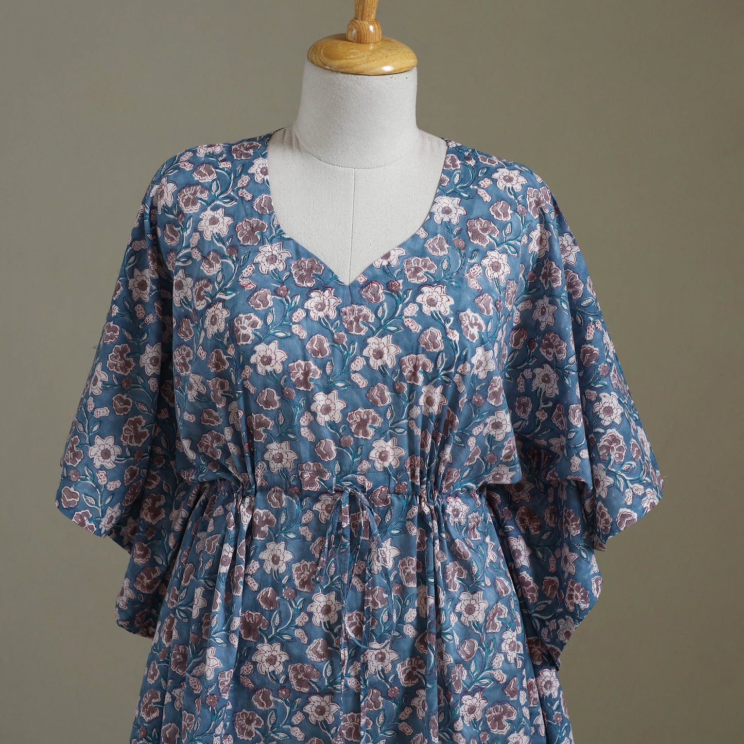 Blue Sanganeri Block Print Cotton Kaftan (Medium)