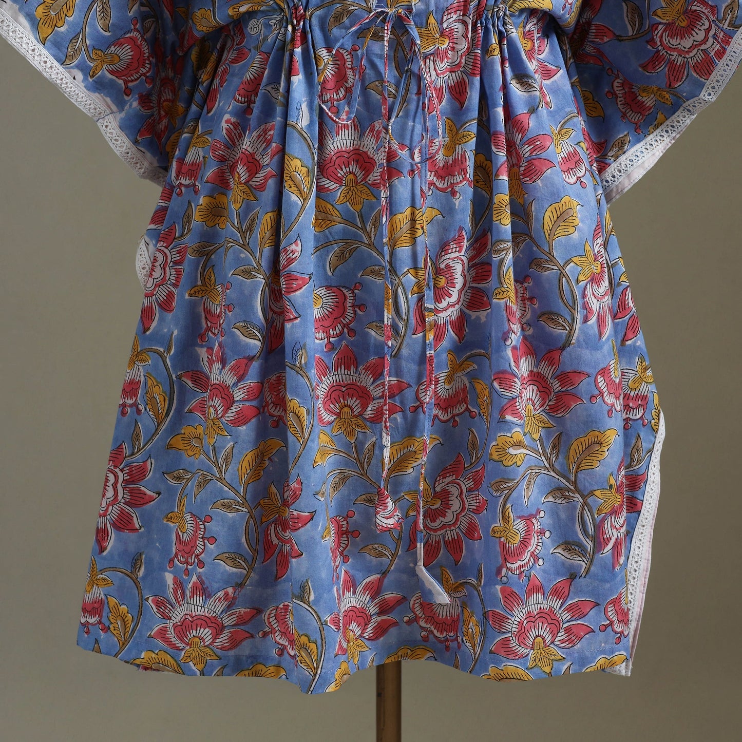 Blue Sanganeri Block Print Cotton Kaftan (Medium)
