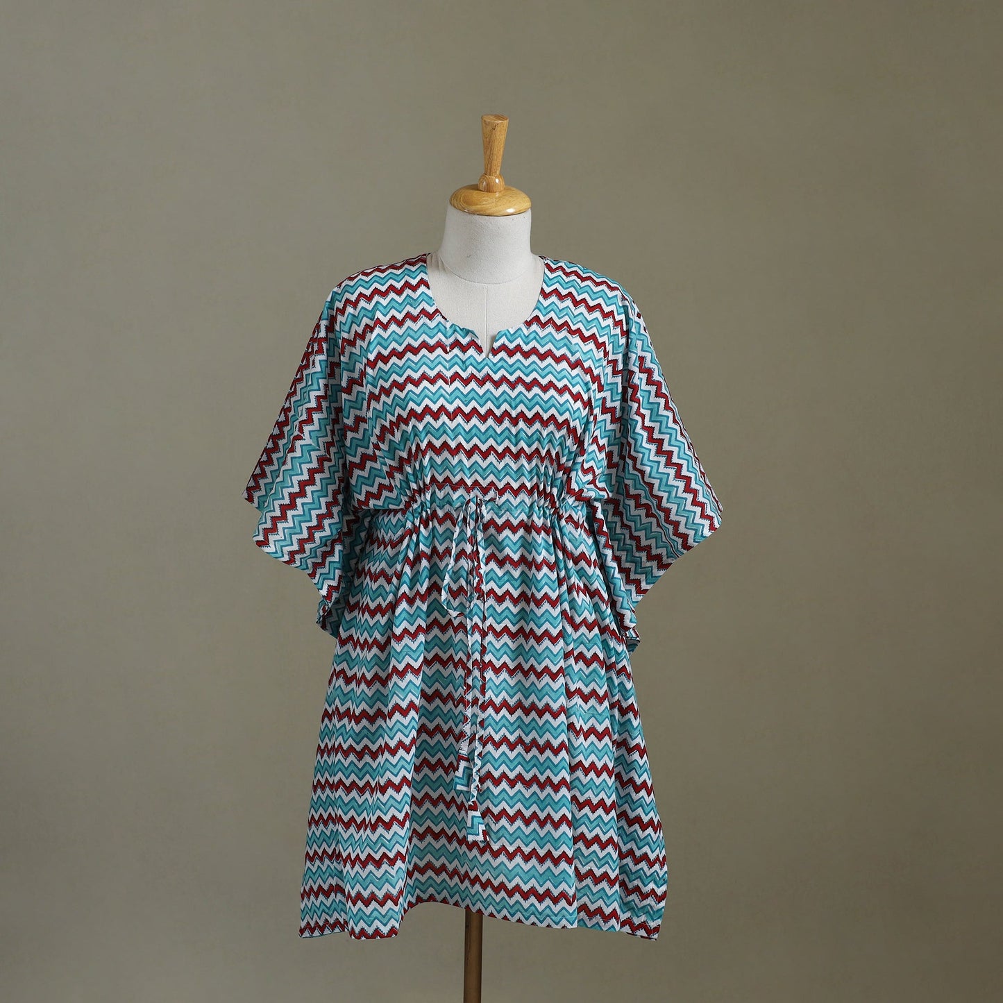 Blue Sanganeri Block Print Cotton Kaftan (Medium)