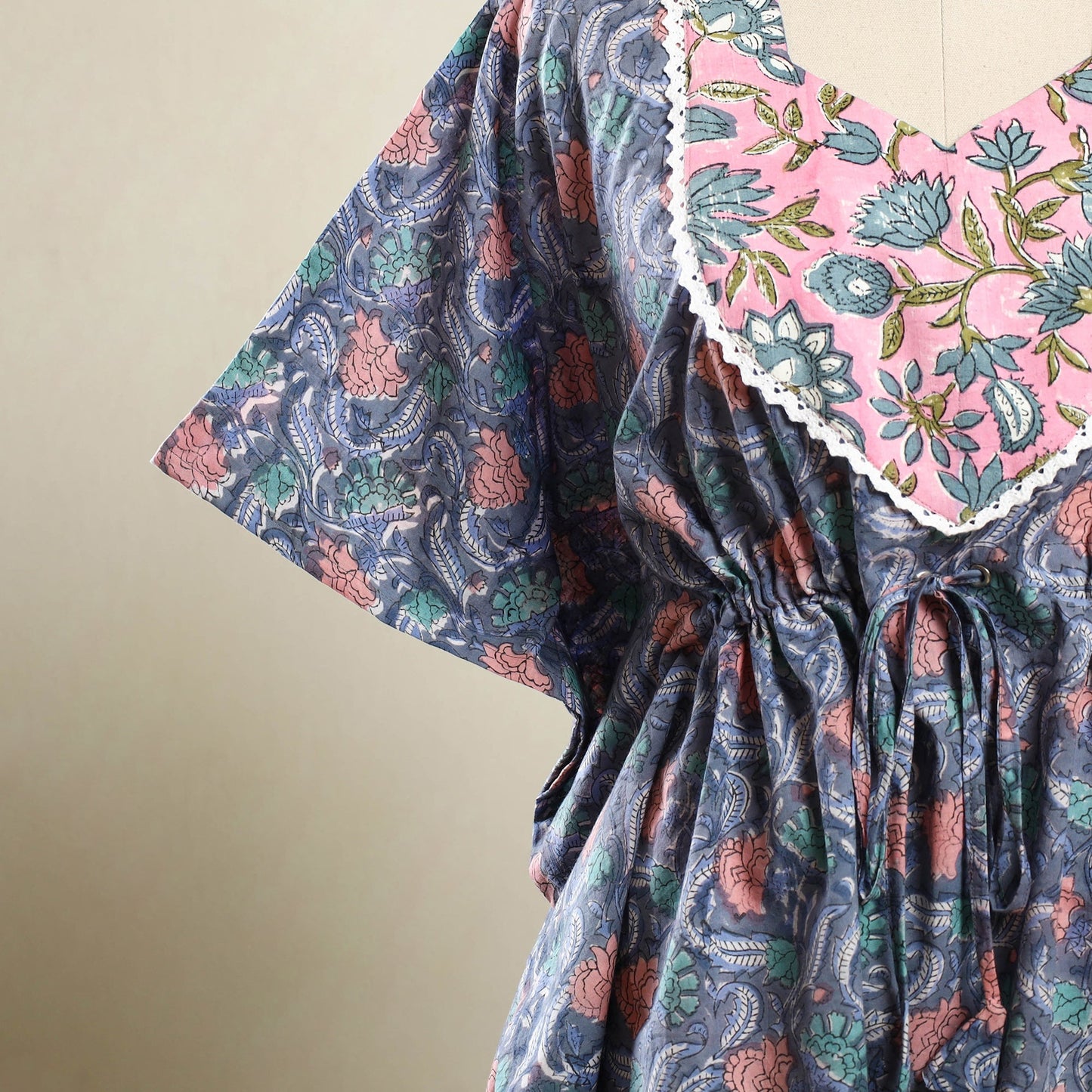 Blue Sanganeri Block Print Cotton Kaftan