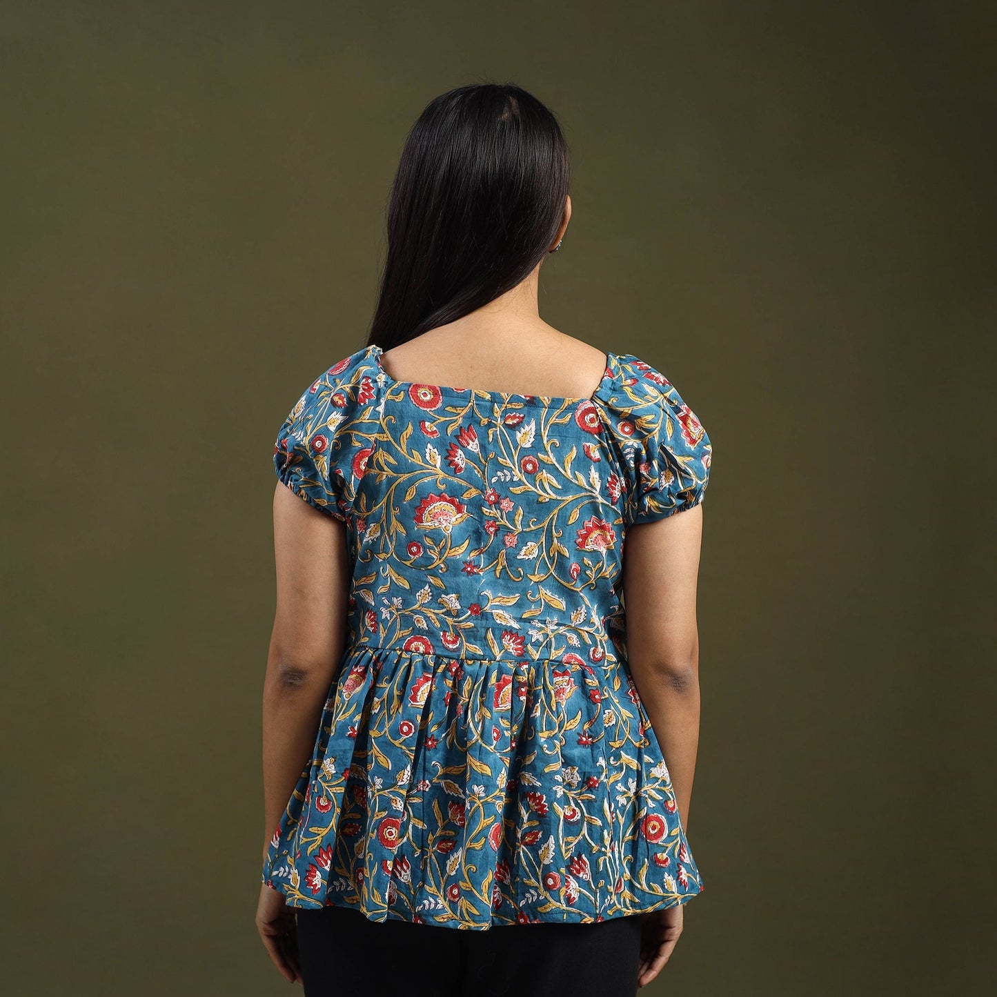Buy Blue Sanganeri Block Print Top