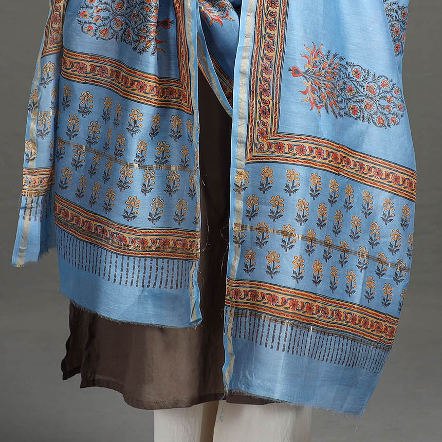 Sanganeri Block Printed Chanderi Silk Zari Border Dupatta 74 Online at iTokri.com