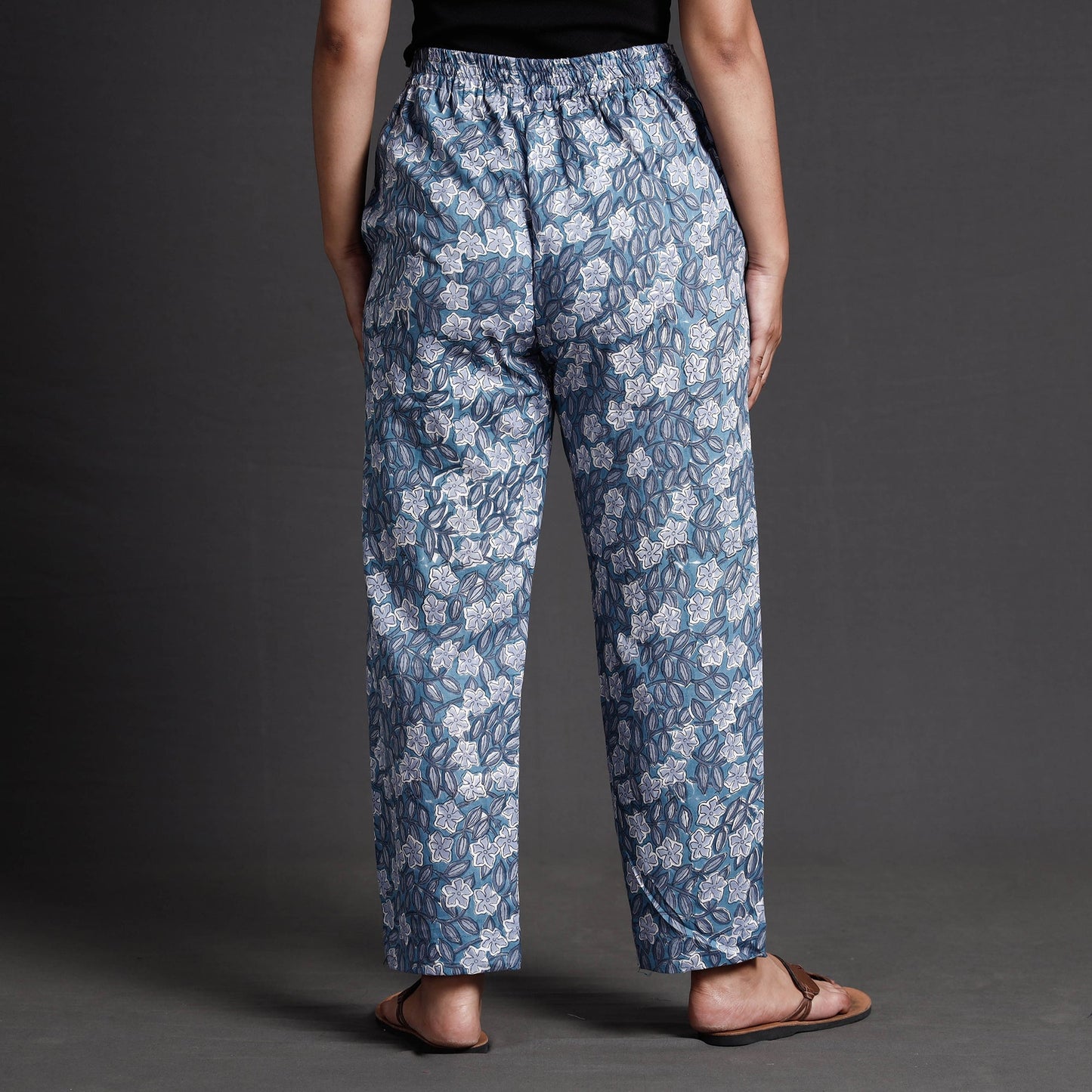 Blue Sanganeri Block Printed Cotton Elasticated Palazzo