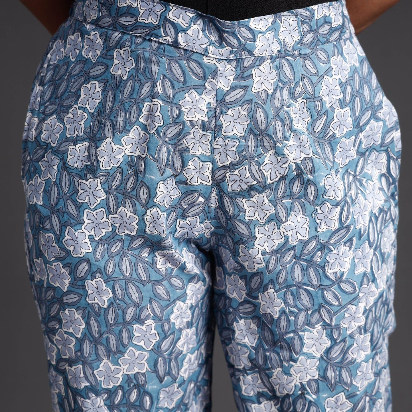 Blue Sanganeri Block Printed Cotton Elasticated Palazzo