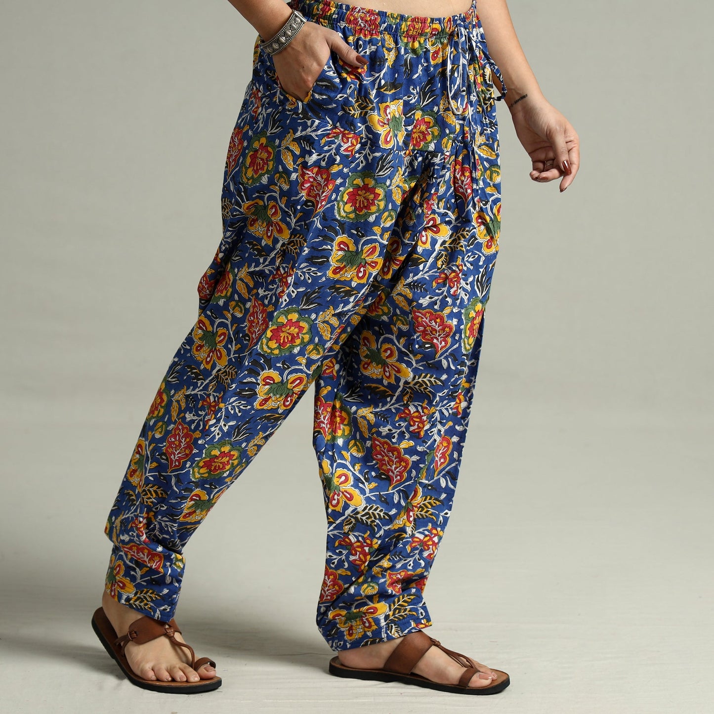 Blue - Sanganeri Block Printed Cotton Elasticated Salwar 03