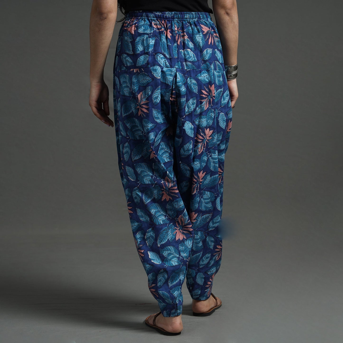 Blue - sanganeri block printed cotton elasticated salwar
