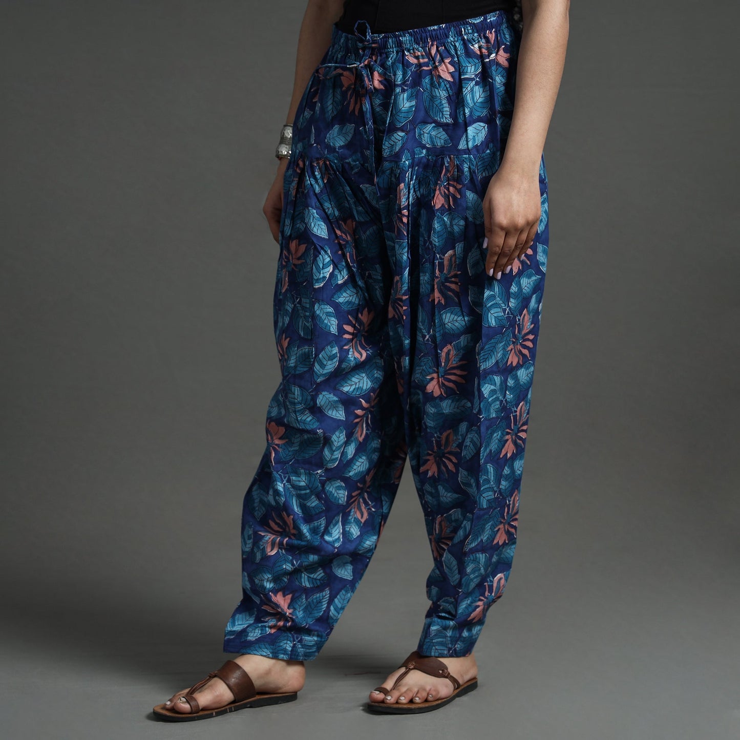 Blue - sanganeri block printed cotton elasticated salwar
