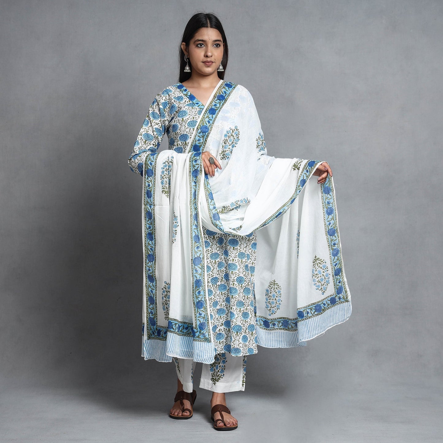 Sanganeri Kurta with Palazzo & Dupatta Set