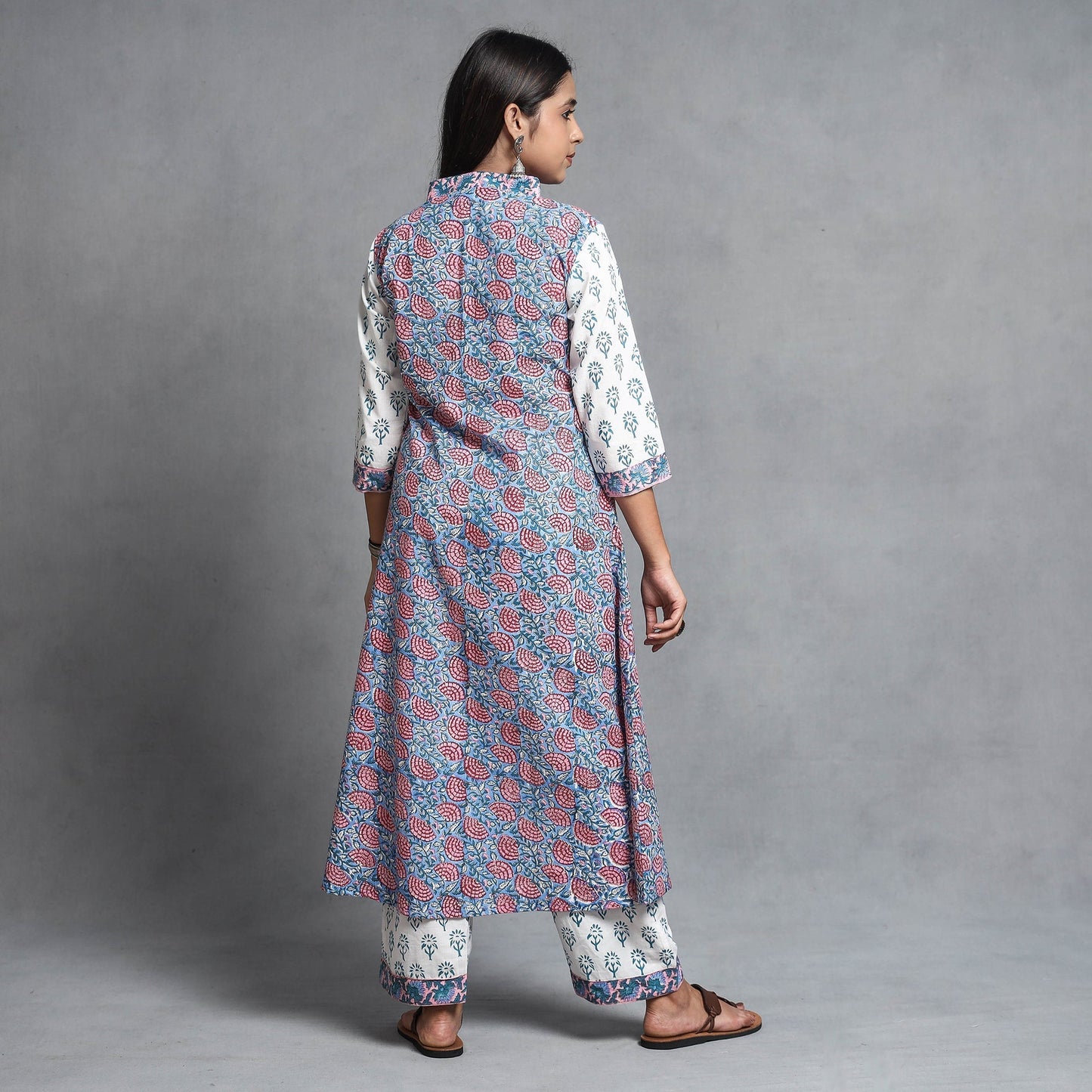 Sanganeri Block Printed Cotton Kurta with Palazzo & Dupatta Set