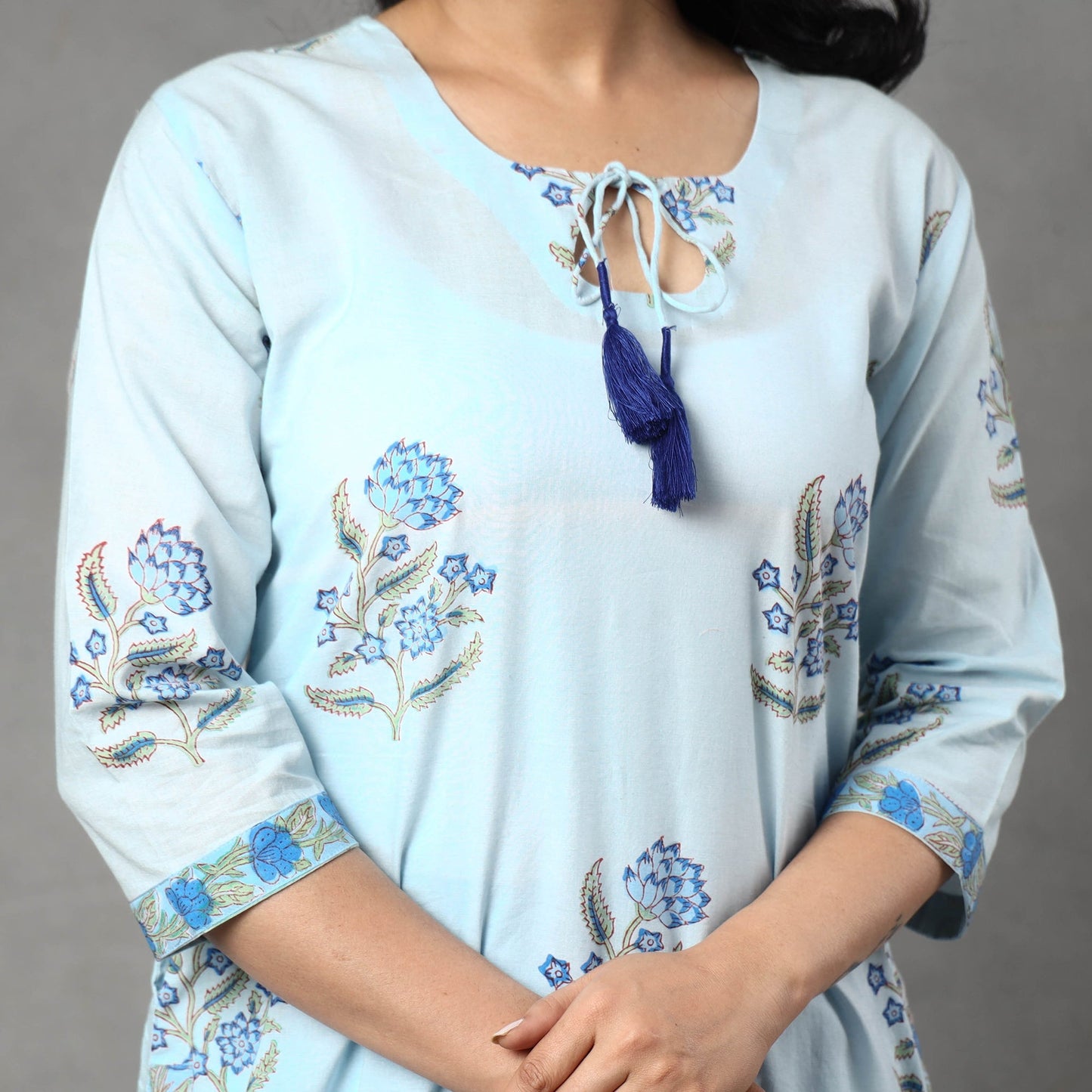 Sanganeri Block Printed Cotton Kurta with Palazzo & Dupatta Set