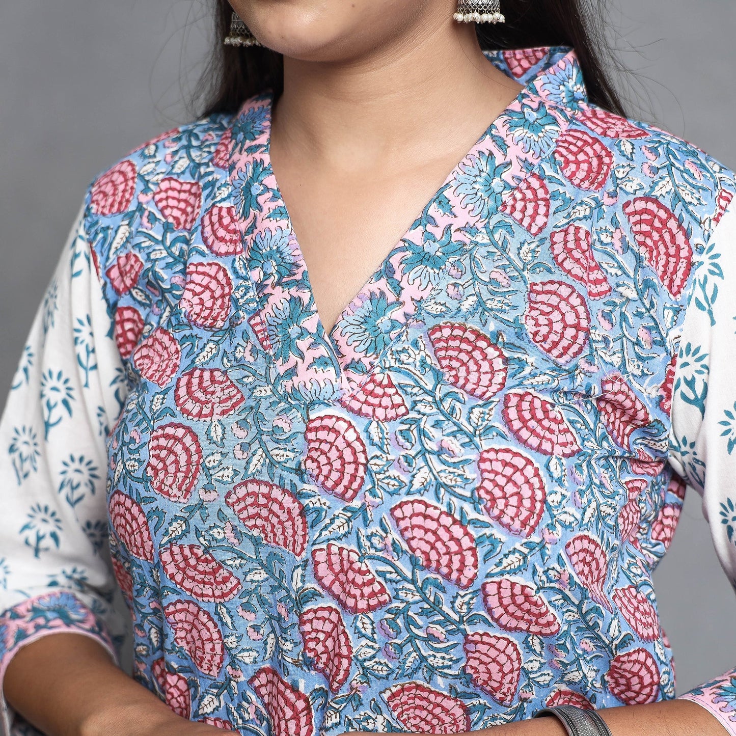 Sanganeri Block Printed Cotton Kurta with Palazzo & Dupatta Set
