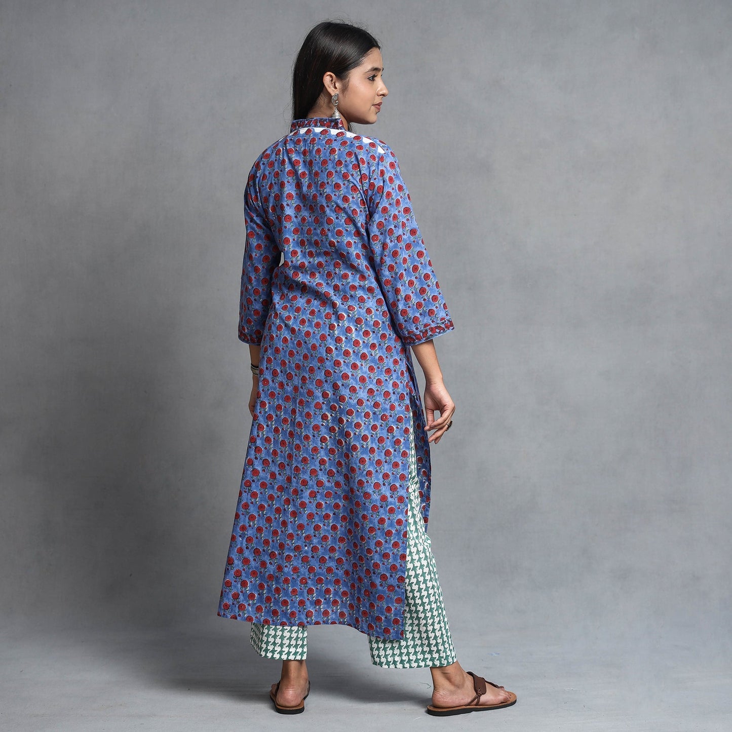 Sanganeri Block Printed Cotton Kurta with Palazzo & Dupatta Set
