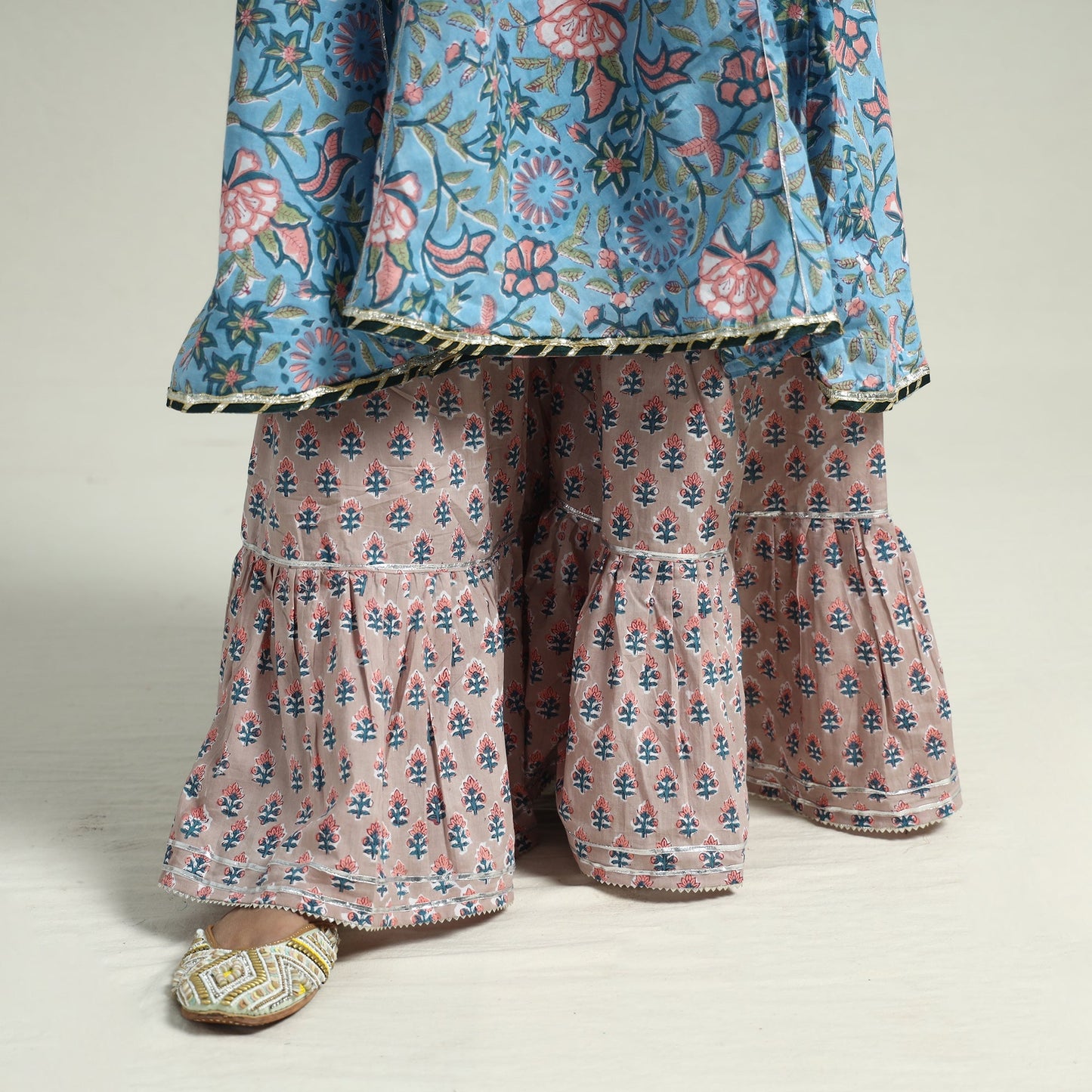 Sanganeri block printed cotton kurta with sharara set
