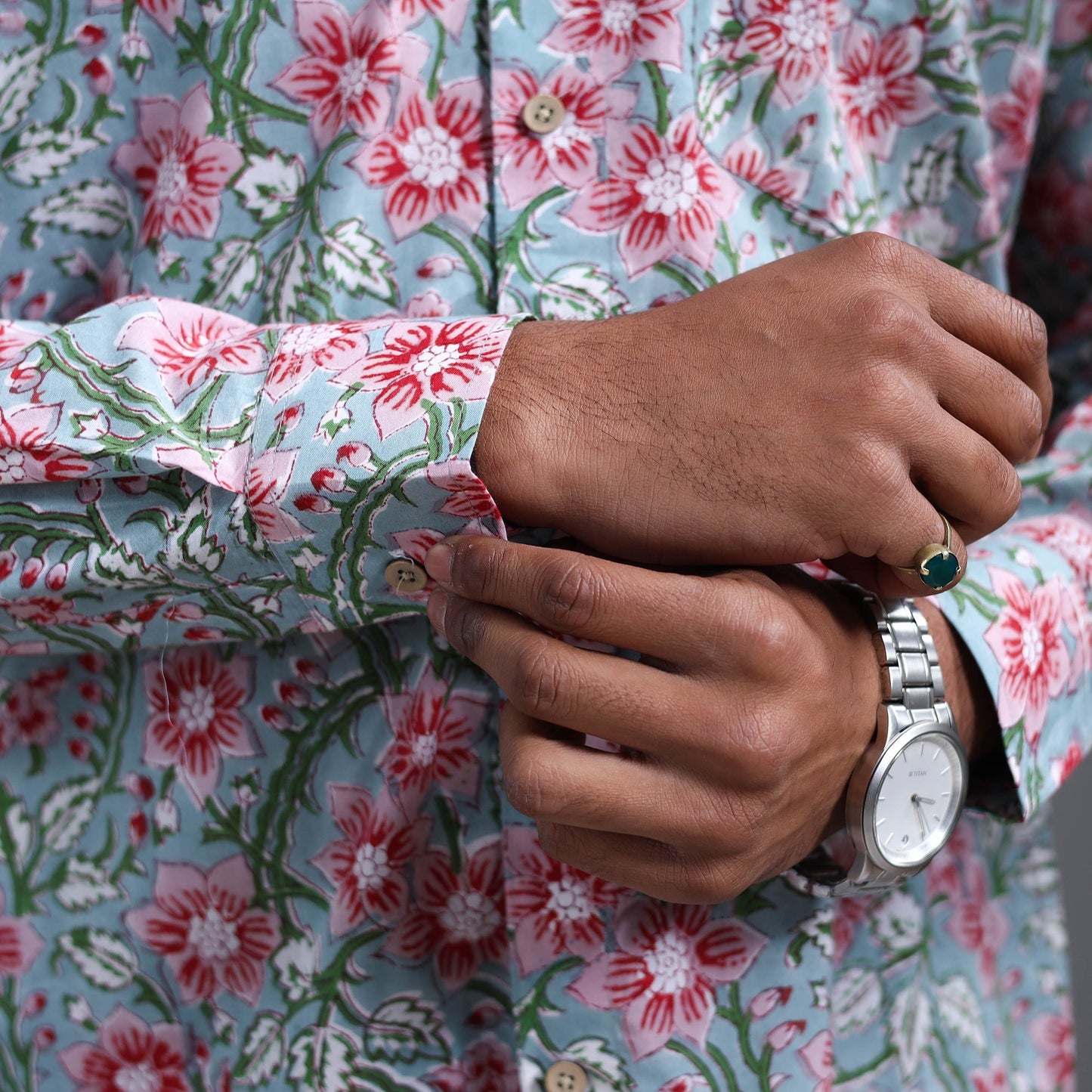 Blue Sanganeri Block Printed Cotton Men Shirt