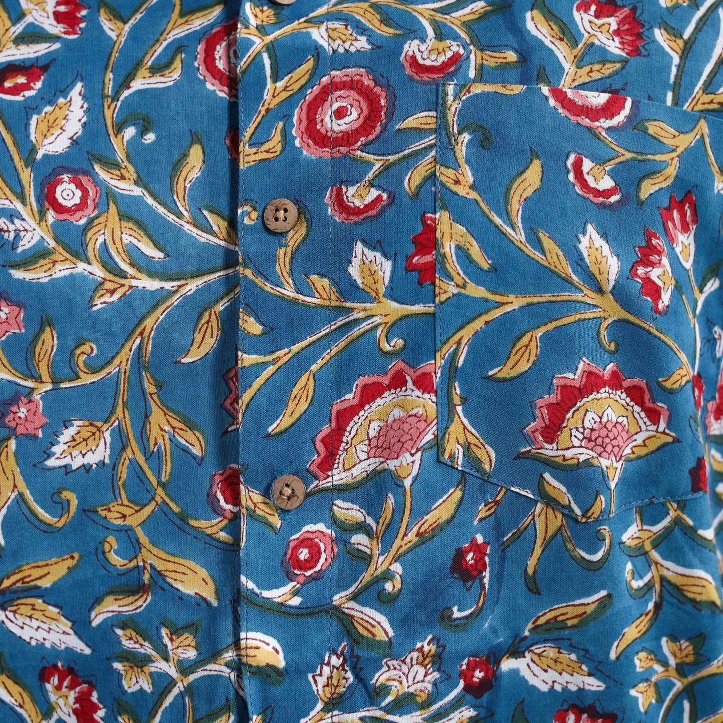 Buy Blue Sanganeri Block Print Cotton Men Half Sleeve Shirt