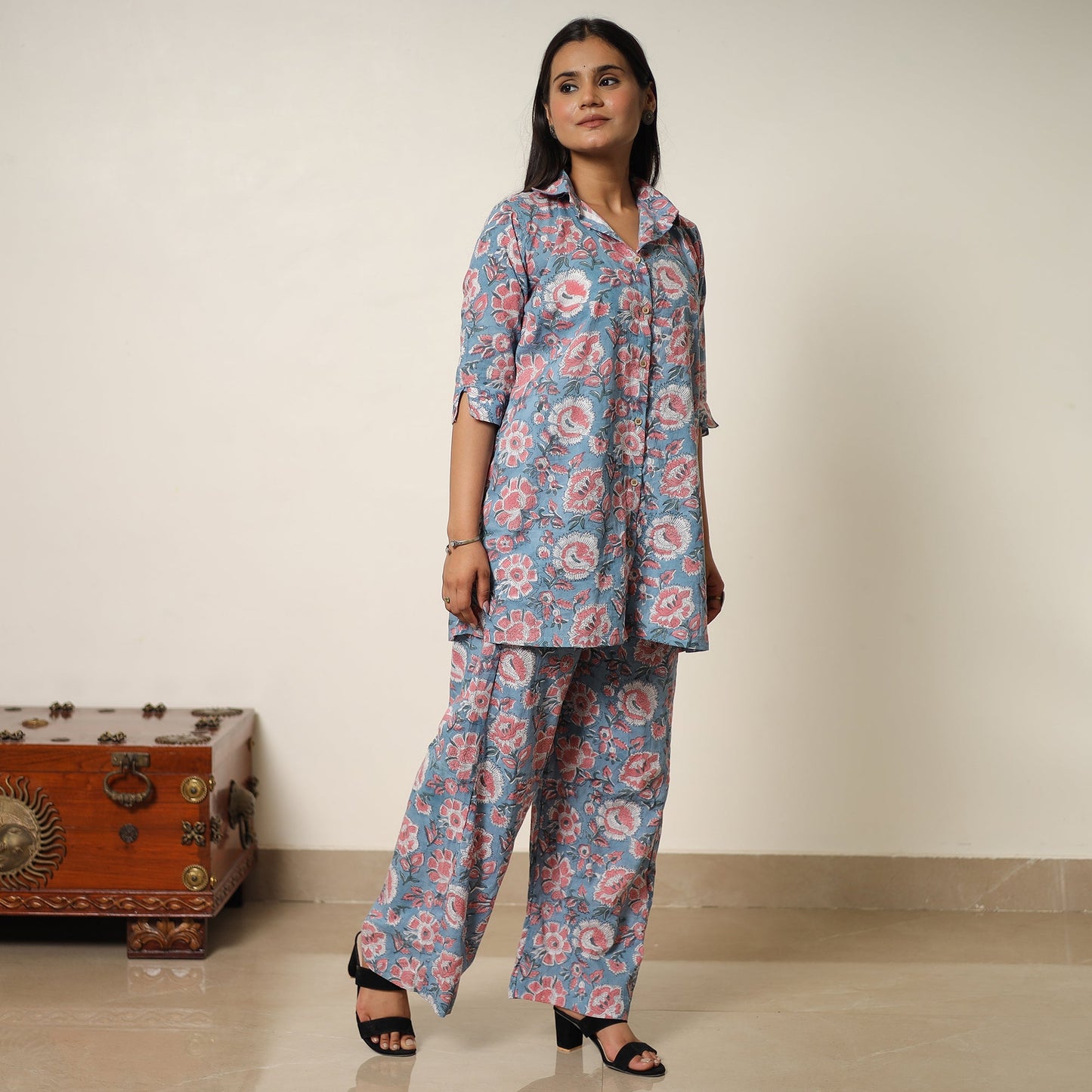 Blue - sanganeri block printed cotton co-ord set 14