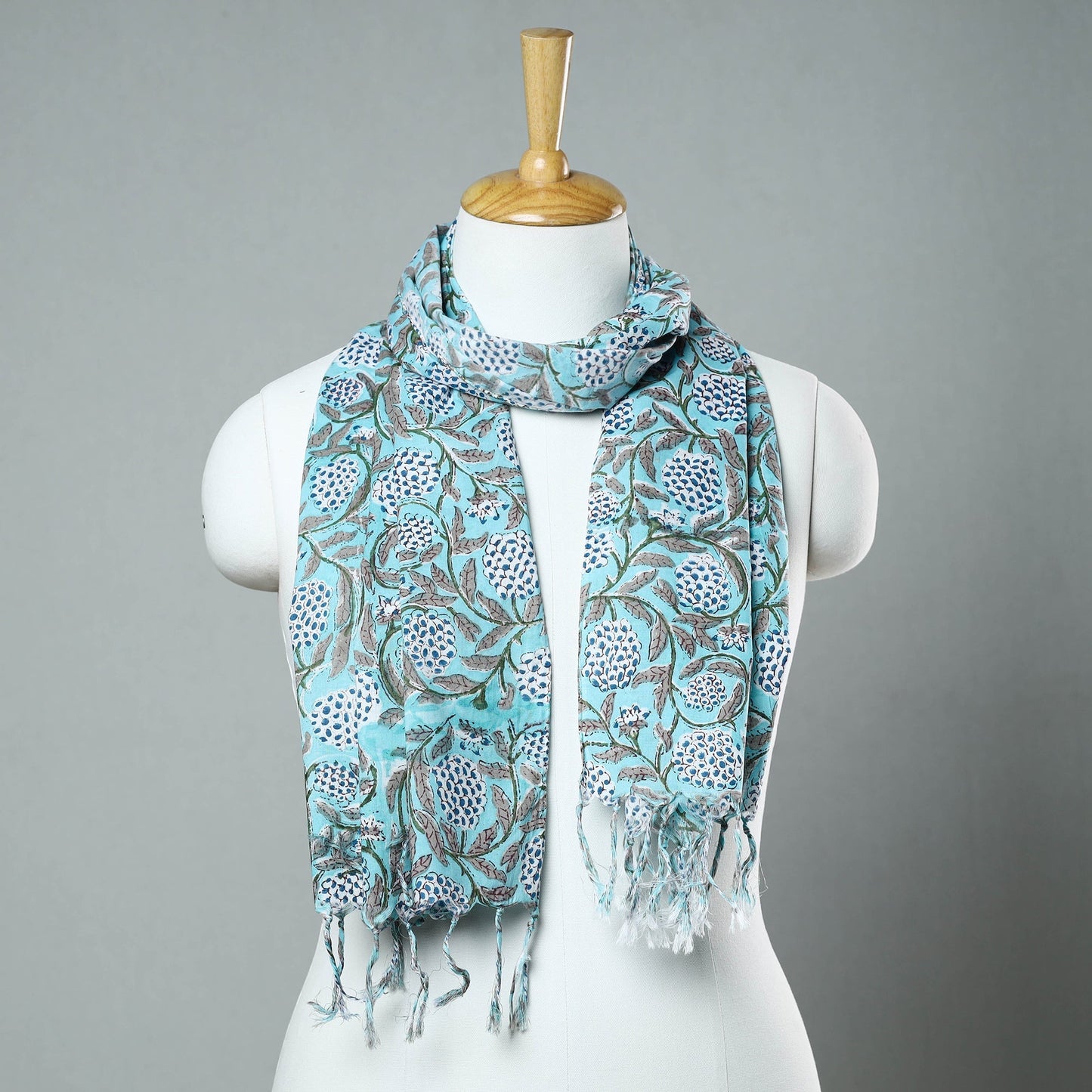 Sanganeri Block Printed Cotton Stole with Tassels 11