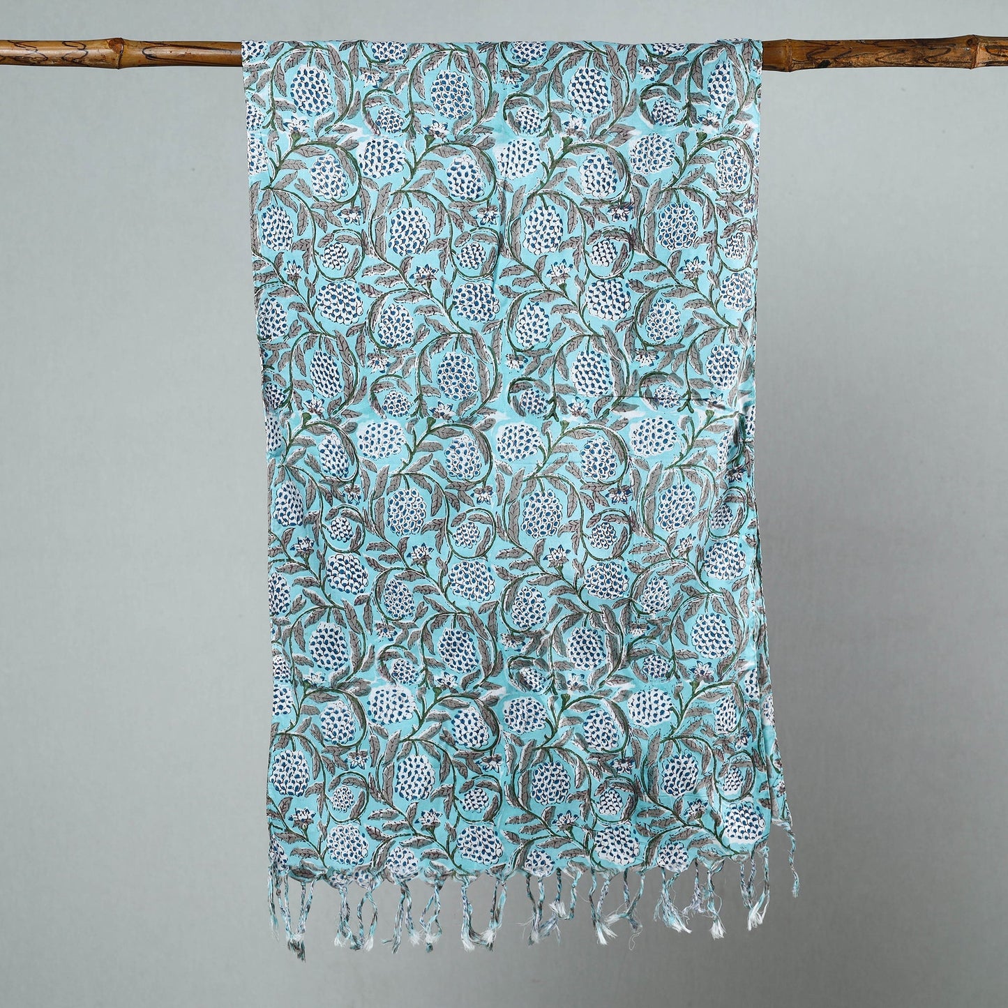 Sanganeri Block Printed Cotton Stole with Tassels 11