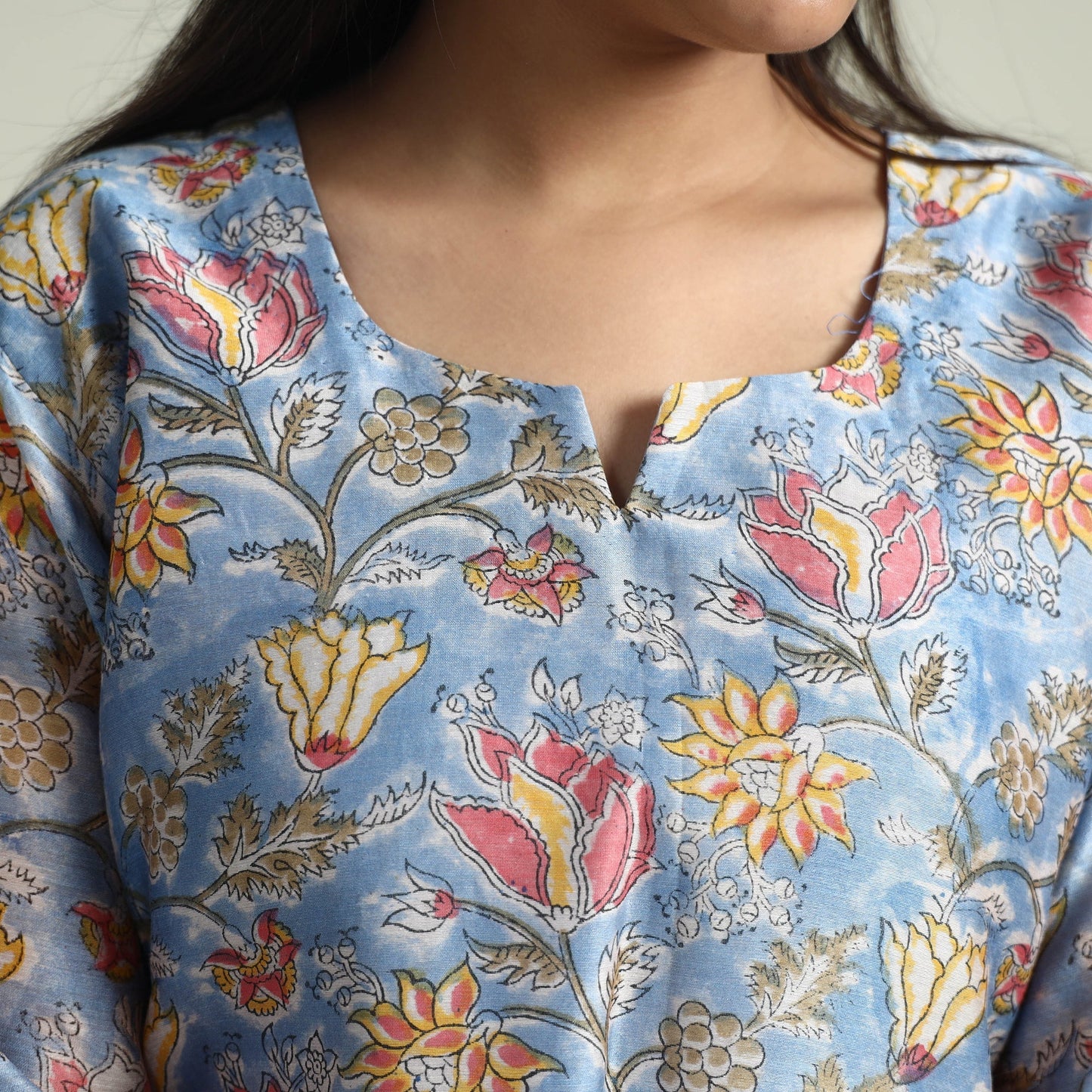 Sanganeri Block Printed Maheshwari Silk Kurta with Palazzo & Dupatta Set