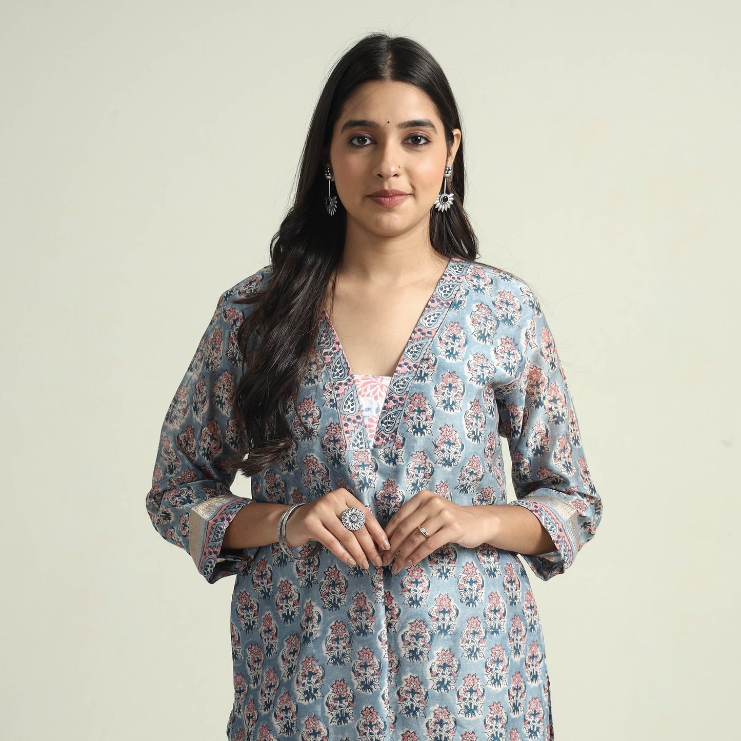 Sanganeri printed maheshwari silk kurta with palazzo &