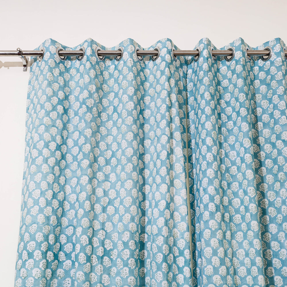 Blue - sanganeri cotton door curtain (7 x 3.2 feet) (single