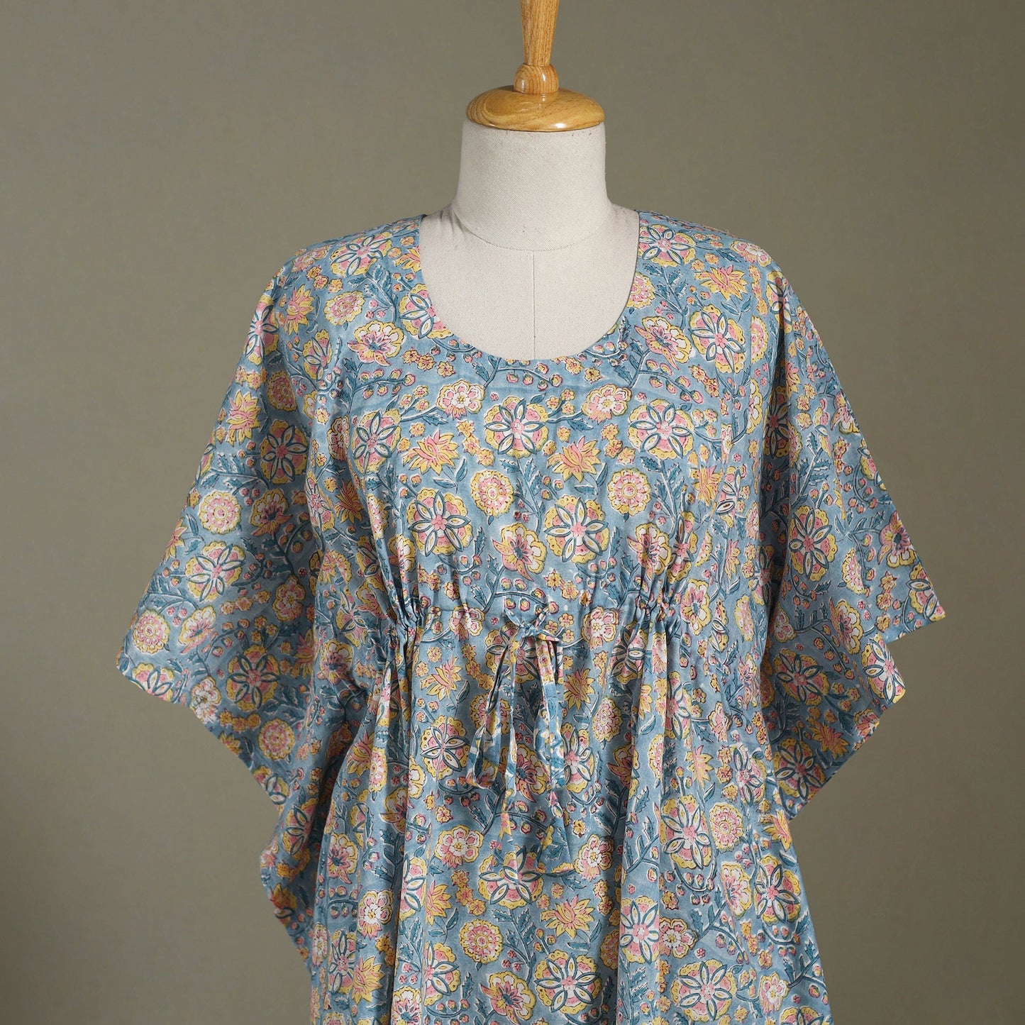 Blue Sanganeri Block Print Cotton Kaftan (Medium)